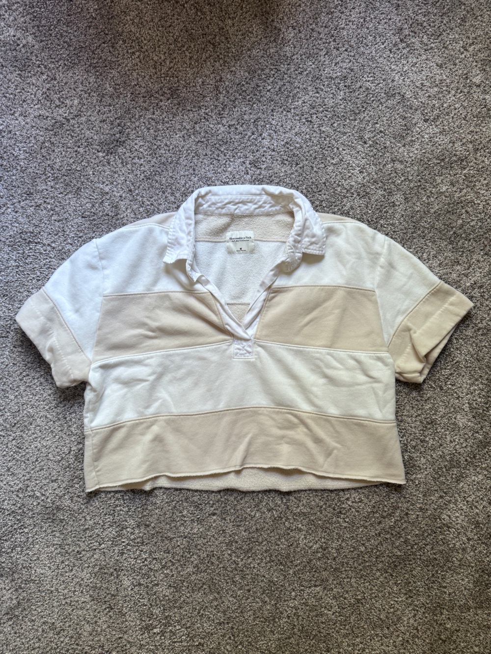Abercrombie & Fitch Cream and White Short Sleeve cropped Polo Top